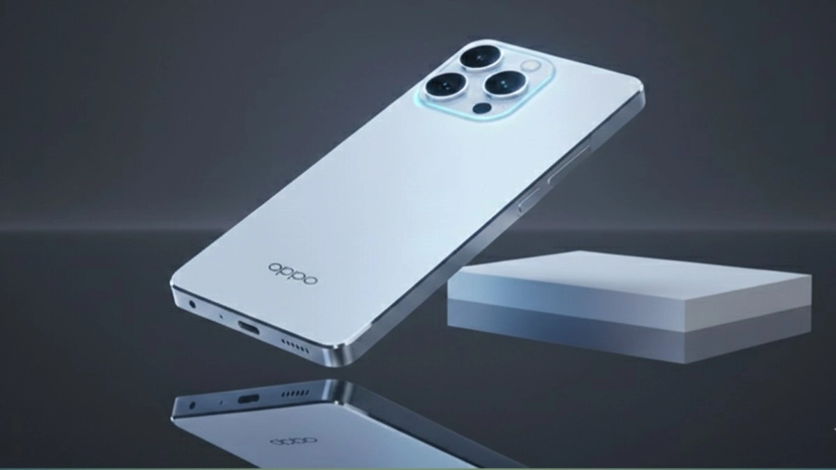 Sleek and premium white smartphone with a triple-lens camera system, reflecting on a dark surface with a clean minimalist background.